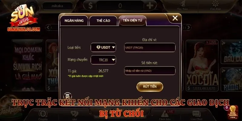 Trục trặc kết nối mạng khiến cho các giao dịch bị từ chối